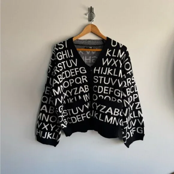 Fashion nova medium Trendy Black and White Lettered Cardigan - Picture 2 of 13